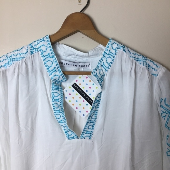 [Gretchen Scott] New White & Blue Embroidered Long Sleeve Top - Picture 2 of 10